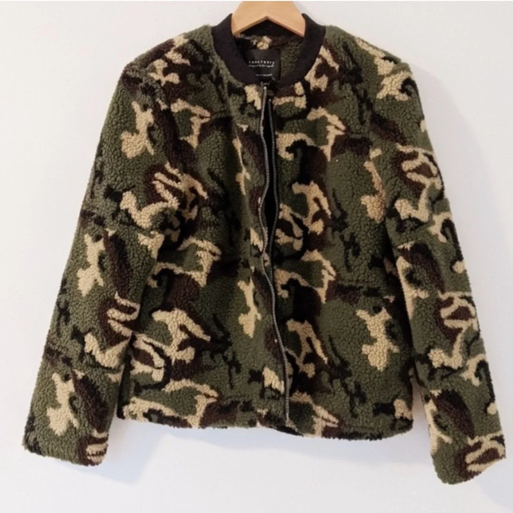 New SANCTUARY x Anthropologie Faux Shearling Teddy Full Zip Bomber Jacket Size M - Picture 3 of 5